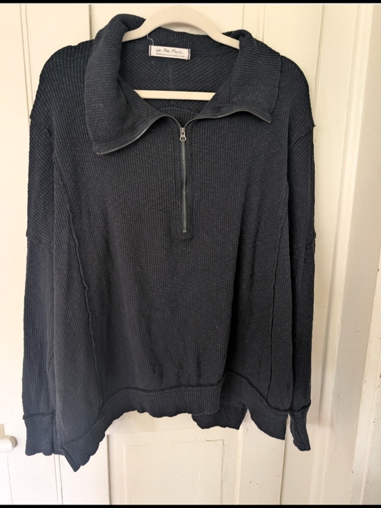 We The Free Tops - We The Free Black Quarter-Zip Ribbed Long Sleeve Pullover - Oversized Medium